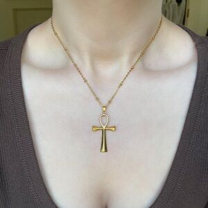 Gold-tone Ankh Cross Pendant Necklace
